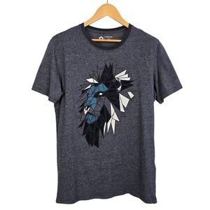 Jack & Jones Core Mens T-Shirt Graphic Lion Blue Heathered Crew Neck Size Large